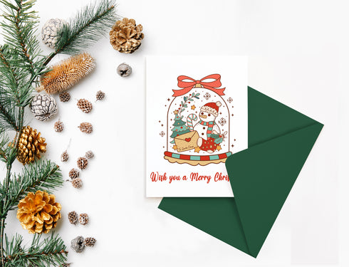 Snow glove Wish you a Merry  Christmas Card, Set of 5